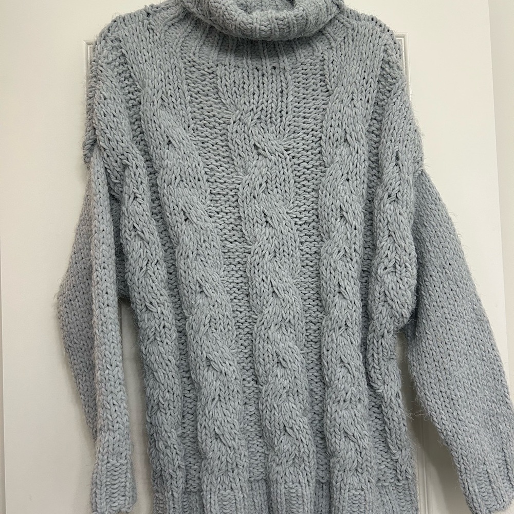 Dance & Marvel Light Gray Cable Knit Turtleneck Sweater